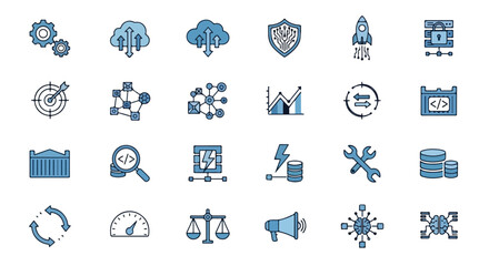 Blue Technology and Business Vector Icon Set