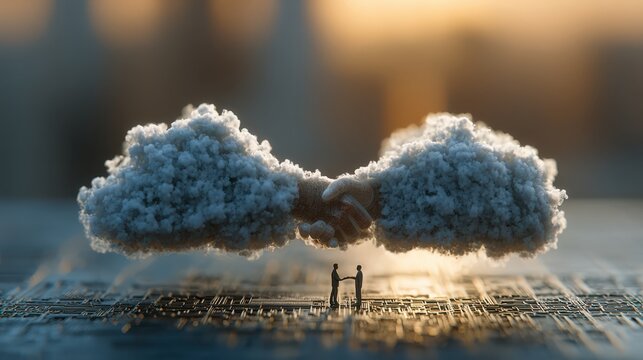 A lawyer and a cloud architect collaborating over a blueprint.