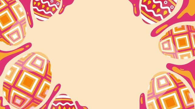 easter egg frame on cream background with yellow and orange decorative patterns