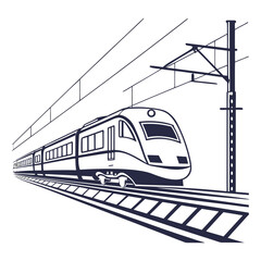 Modern train on railroad tracks