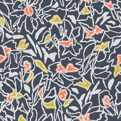 Vector hand drawing line art floral seamless pattern