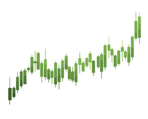 Gr&aacute;fico de velas verdes ascendente sobre fondo blanco, concepto de inversi&oacute;n y finanzas transparente.