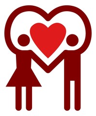 Romantic couple silhouette holding hands forming heart shape, love and unity symbol for Valentine's Day