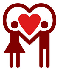 Romantic couple silhouette holding hands forming heart shape, love and unity symbol for Valentine's Day