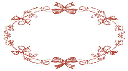 Marco ovalado decorativo con lazos y detalles florales, estilo vintage, con fondo transparente.