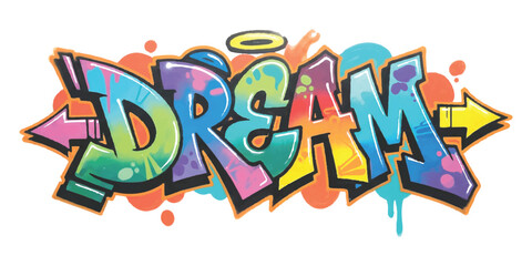 Vibrant colorful graffiti style lettering of the word 'dream' with urban street art elements vector illustration ©  Designer