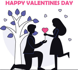 A romantic valentine's day scene with a man kneeling to offer a heart to a woman