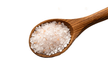 Fototapeta na wymiar Coarse sea salt or Himalayan salt in a wooden scoop, top view. Isolated on transparent background, png 