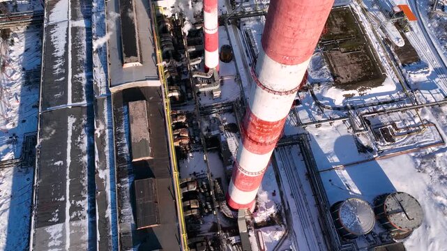 Chimneys of a thermal power plant in close-up