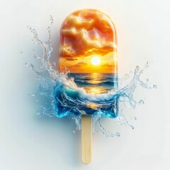 ice cream with the image of the sea and sunset