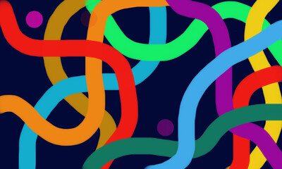Colorful Intertwined Ribbon Lines on Dark Abstract Background