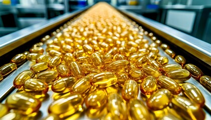 yellow capsules on the conveyor belt