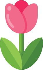 A vibrant pink tulip illustration with green leaves on a stem, showcasing floral beauty from a straightforward viewpoint