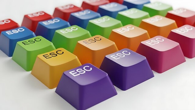 Array of colorful esc keycaps