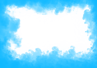 Vivid cyan blue smoke or vapor elegantly frames a central black copy space area for graphic design elements