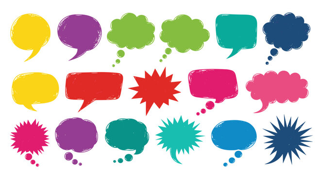 Colorful Grunge Speech and Thought Bubbles Clipart Set &ndash; Comic Text Balloons