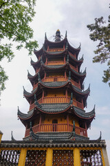 Obraz premium Historic pagoda tower rising above green canopy today