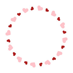 Simple Round Frame with Pink and Red Hearts, Romantic Frame, Valentine's Day, Wedding, Love Concept