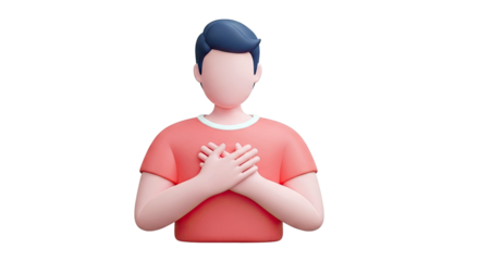 3D Male Character with Hands on Chest