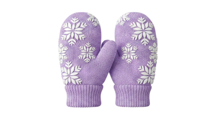 Lilac Mittens with White Snowflake Design