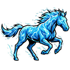 Dynamic blue horse illustration in motion with flowing mane