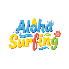 Vibrant Aloha Surfing Text with Tropical Elements for Summer Beach Fun Graphic