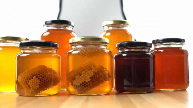 Arrangement of Assorted Flavored Honey in Jars