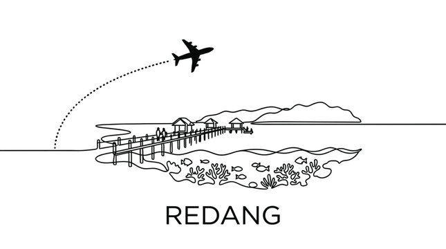 Redang Island tropical vacation and airplane travel vector illustration