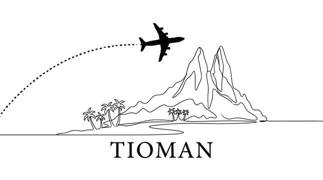 Tioman island travel with airplane vector illustration