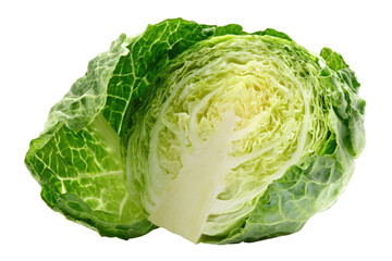 Savoy Cabbage Cut Half Fresh Green Vegetable Healthy Eating Isolated on Transparent Background