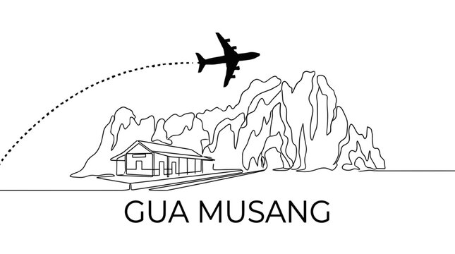 Gua Musang landmark with airplane travel vector illustration