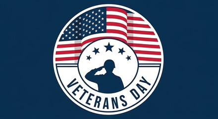 Patriotic Veterans Day emblem featuring American flag and saluting soldier silhouette