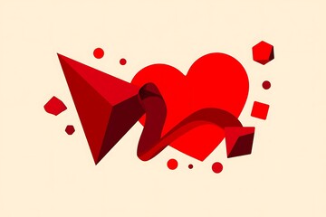 Vibrant red heart with geometric shapes