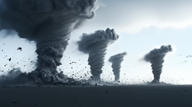 Multiple Tornadoes Forming Over a Barren Landscape