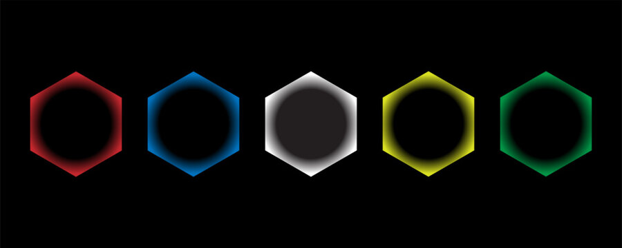 Hexagon icons are hexagonal geometric vectors, six-sided polygons, and hexagonal lines. Geometric hexagon shapes on a dark background for graphic design.
