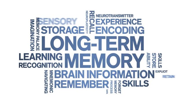 Long-Term Memory animated word cloud-text design animation tag kinetic typography seamless loop.