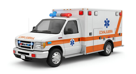Ambulance Vehicle Modern Design Orange Stripes Emergency Lights on White Background for Medical Emergency Services