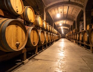 Bourbon barrels stored in a climate-regulated storage facility.