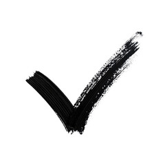 Hand-drawn black check mark symbol on white background.