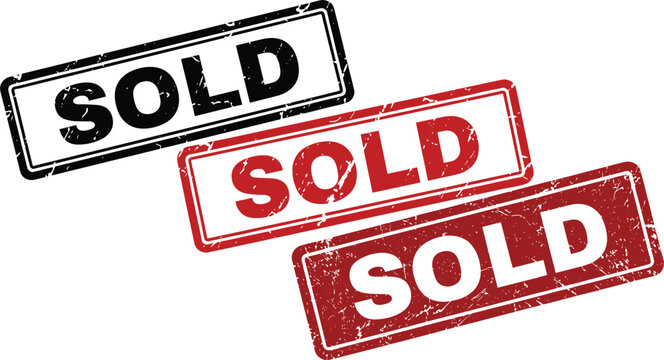 Sold stamp label collection with grunge texture for business marketing promotion retail sales and approved status vector