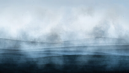 Fototapeta premium Smoke covers mountain range landscape
