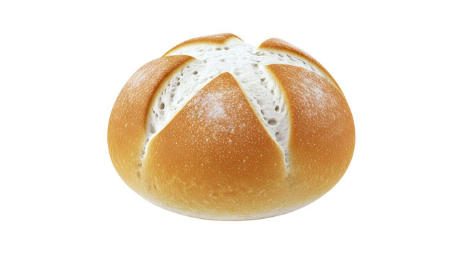 Golden-brown bread roll with white flour dusting