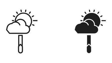 Cloudy weather icon set with thermometer
