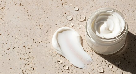 Hydrating face mask cream with water droplets on a stone background, perfect for a dry skin remedy concept promoting deep facial hydration
