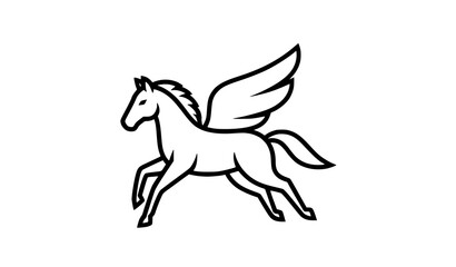 Obraz premium Continuous line winged horse running modern black outline vector illustration