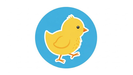 Yellow Chick Hatching on Blue Background, Cartoon Style