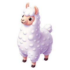 Obraz premium Adorable cartoon llama character standing with fluffy texture, pastel purple fur, 3D render isolated on transparent background