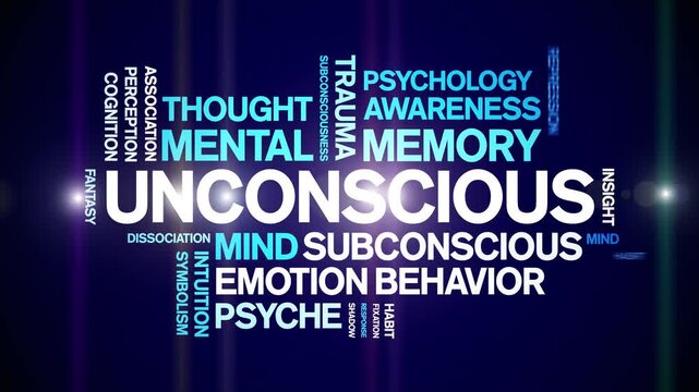 Unconscious animated word cloud-text design animation tag kinetic typography seamless loop.