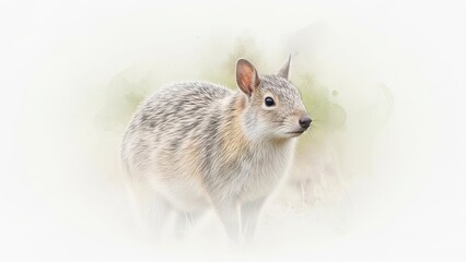 Obraz premium Watercolor Painting Ofkangaroo Rat in Pale Green Blue Field With Soft Wildlife Art.jpg