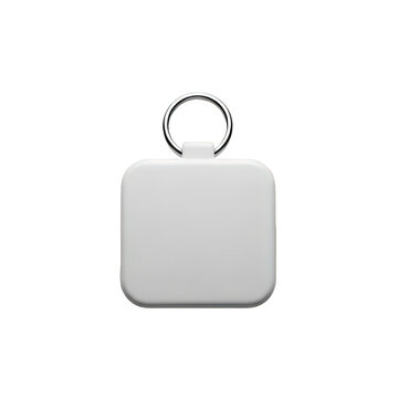 White square blank keychain fob with silver key ring for customization, isolated on transparent background.